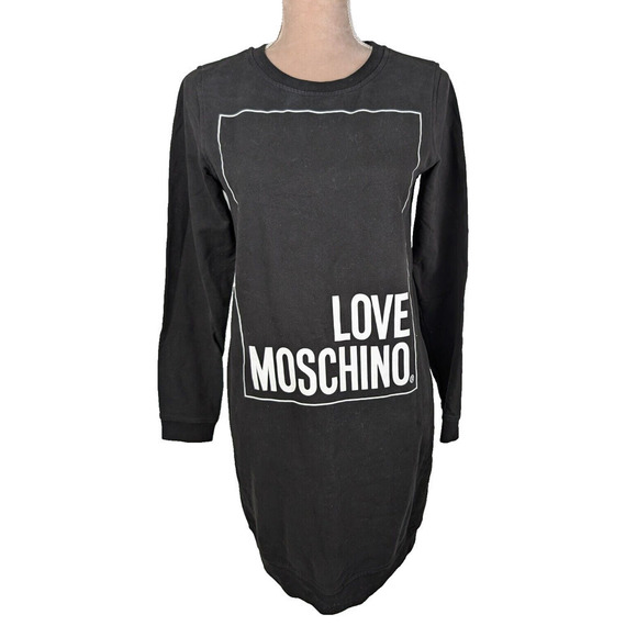 Love Moschino Women’s Box Logo Black Sweatshirt Dress Size US 2 - Picture 1 of 11
